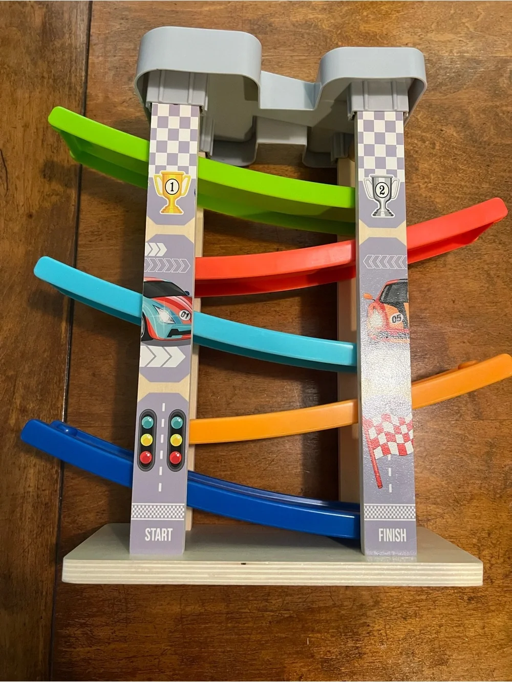 Coogam Wooden Car Ramp Racer Track + 5 Cars Montessori Toddler Toy
